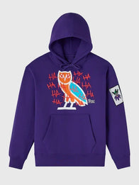 OVO The Joker Defaced Hoodie Hoodie unisex front product view | Dash Racegear — OVO 2026 The Joker Defaced pullover hoodie in purple, cozy fleece for fans’ streetwear looks.