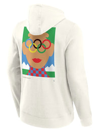 Milano Cortina 2026 Iconic Poster Graphic Hoodie Hoodie unisex detail view 3 | Dash Racegear — Off white Milano Cortina Winter Olympics 2026 Hoodie, comfy and stylish with vintage graphic appeal.