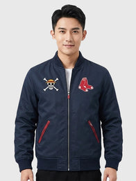 One Piece Red Sox Jacket Jacket unisex front product view | Dash Racegear — Navy blue Boston Red Sox One Piece bomber jacket for 2026 featuring a sporty baseball-inspired design with bold streetwear appeal.