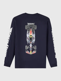 OVO x Oracle Red Bull Racing 2026 Long-Sleeve T-shirt Shirt unisex detail view 2 | Dash Racegear — Navy long sleeve tee with OVO x Red Bull Racing RB21 2026 branding and relaxed everyday fit.