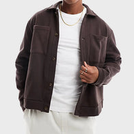 Oversized Mens Heavyweight Overshirt Jacket men front product view | Dash Racegear — Oversized Mens Heavyweight Brown Overshirt