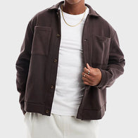 Oversized Mens Heavyweight Overshirt Jacket men front product view | Dash Racegear — Oversized Mens Heavyweight Brown Overshirt