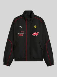 PUMA Ferrari F1 Lewis Hamilton Jacket Jacket unisex front product view | Dash Racegear — Black Lewis Hamilton PUMA x Ferrari F1 track jacket with lightweight design, built for speed and comfort.