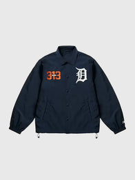 Palace x Detroit Tigers 2026 Coach Jacket Jacket unisex front product view | Dash Racegear — Palace x Detroit Tigers 2026 Blue Coach Jacket featuring a lightweight feel, relaxed fit, and classic sports-inspired streetwear style.