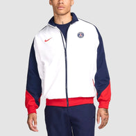 PSG F.C. 2025-26 Anthem Jacket Jacket unisex front product view | Dash Racegear — PSG 2025 fleece anthem jacket in bold colorblock design