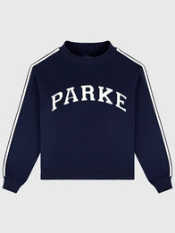 Parke Sport Stripe Mockneck Sweatshirt Sweatshirt unisex front product view | Dash Racegear — Parke 2026 Sport Stripe mockneck sweatshirt in navy blue with sleek stripes, perfect for casual streetwear.