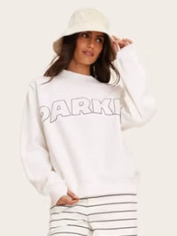 Parke x Target Mockneck White Sweatshirt Sweatshirt unisex detail view 3 | Dash Racegear — Women's White Parke x Target Pullover Sweatshirt Mockneck, cozy warm layer for travel, errands, and downtime