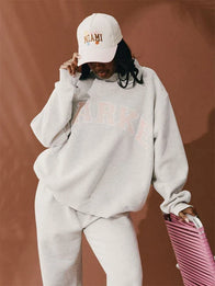 Parke Miami Varsity Mockneck Sweatshirt Sweatshirt unisex front product view | Dash Racegear — Parke Miami Bold Letter Varsity Mockneck Crew