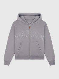 Parke Monochrome Varsity Zip Up Hoodie Hoodie unisex front product view | Dash Racegear — Grey Parke Monochrome Varsity Fleece Zip-Up Hoodie 2026, soft and cozy for casual streetwear and layering.