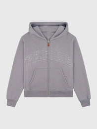 Parke Monochrome Varsity Zip Up Hoodie Hoodie unisex front product view | Dash Racegear — Grey Parke Monochrome Varsity Fleece Zip-Up Hoodie 2026, soft and cozy for casual streetwear and layering.