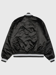 Patta x Nike Satin Bomber Jacket Bomber Jacket unisex detail view 2 | Dash Racegear — Black Patta x Nike Hyper Crimson Anniversary bomber jacket with sleek satin finish and bold branding.