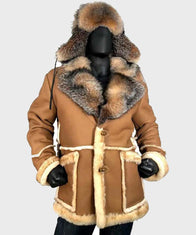 Peter Brown Sheepskin Toggle Shearling Coat Jacket unisex front product view | Dash Racegear — Peter Sheepskin Shearling Toggled Coat