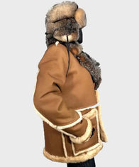 Peter Brown Sheepskin Toggle Shearling Coat Jacket unisex detail view 2 | Dash Racegear — Peter Sheepskin Shearling Toggled Coat With Crystal Fox Collar