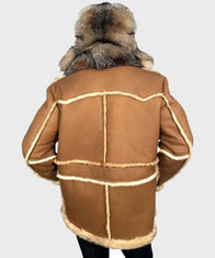 Peter Brown Sheepskin Toggle Shearling Coat Jacket unisex detail view 3 | Dash Racegear — Brown Sheepskin Shearling Peter Toggled Leather Coat