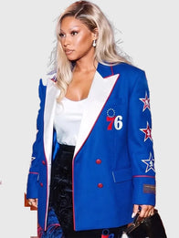 Savannah James Philadelphia 76ers Blazer Blazer unisex detail view 4 | Dash Racegear — Philadelphia 76ers Savannah James blue blazer blending refined tailoring with premium everyday sophistication.