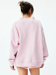 Parke Polka Dot Letter Varsity Mockneck Sweatshirt Sweatshirt unisex detail view 10 | Dash Racegear — Unisex pink varsity sweatshirt recreated with dotted surface pattern and bold initial appliqué
