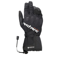 Alpinestars XT-5 GORE-TEX Gloves, Black Motorcycle Gloves, featuring white Astars branding and orange ADV-TECH text, long cuff design with covered knuckle protection, GORE-TEX logo, and shock cord closure, adventure touring gear