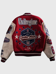 Protector Of NYC Red and Sand Letterman Jacket Jacket unisex detail view 2 | Dash Racegear — Protector Of NYC Varsity Letterman Jacket – Red & Sand featuring premium comfort and timeless collegiate-inspired everyday style.