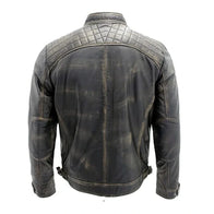 Mens Quilted Distressed Leather Jacket Leather Jacket men detail view 2 | Dash Racegear — Quilted Cafe Racer Distressed Leather Jacket