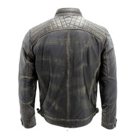 Mens Quilted Distressed Leather Jacket Leather Jacket men detail view 2 | Dash Racegear — Quilted Cafe Racer Distressed Leather Jacket