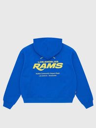 Homie x Los Angeles Rams Hoodie Hoodie unisex front product view | Dash Racegear — 2026 Homie x Los Angeles Rams Pullover Blue Fleece Hoodie for unisex wear celebrating bold football themed streetwear
