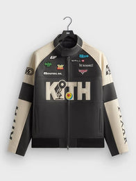 Disney x Kith for Pixar Dejan Leather Jacket Leather Jacket unisex front product view | Dash Racegear — Disney x Kith Pixar Dejan Leather Jacket 2025 in black & cream, perfect for stylish streetwear and fans.
