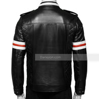 Red And White Striped Mens Black Biker Jacket Biker Jacket men detail view 4 | Dash Racegear — Mens Red And White Striped Black Biker Jacket