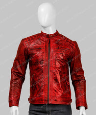 Men’s Red Cafe Racer Leather Jacket Leather Jacket men front product view | Dash Racegear — Men's Café Racer Red Leather Jacket