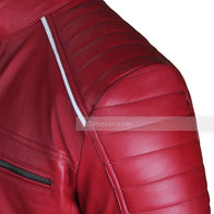 Red Retro Cafe Racer Jacket Jacket unisex detail view 2 | Dash Racegear — Red Striped Men Cafe Racer Jacket