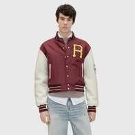 Rhude Batting Cage Satin Varsity Jacket Varsity Jacket unisex front product view | Dash Racegear — Elegant varsity bomber in satin by Rhude for men and women.