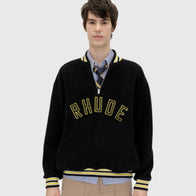 Rhude Quarter-Zip Pullover Varsity Jacket Varsity Jacket unisex front product view | Dash Racegear — Unisex quarter zip pullover in varsity style by Rhude.