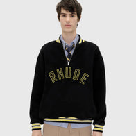 Rhude Quarter-Zip Pullover Varsity Jacket Varsity Jacket unisex front product view | Dash Racegear — Unisex quarter zip pullover in varsity style by Rhude.