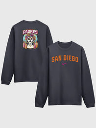 San Diego Padres City Connect Club 2-Hit Sweatshirt Sweatshirt unisex front product view | Dash Racegear — San Diego Padres Nike 2026 City Connect obsidian sweatshirt, soft fleece comfort for everyday fan style.