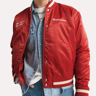 Abercrombie Budweiser Varsity Bomber Jacket Bomber Jacket unisex front product view | Dash Racegear — Abercrombie Budweiser Varsity Bomber Jacket Limited Edition