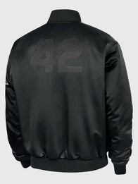 Nike Jackie Robinson Satin Jacket Jacket unisex detail view 2 | Dash Racegear — Nike Sportswear Club Jackie Robinson jacket, black satin bomber design for modern street fashion.
