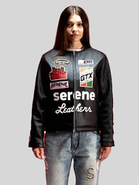 Serene GT Leather Jacket Leather Jacket unisex detail view 6 | Dash Racegear — Black Serene GT leather jacket with double zip design, ideal for casual and bold fashion.