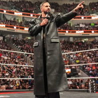 Seth Rollins Monday Night RAW Black Leather Long Coat Coat unisex front product view | Dash Racegear — WWE superstar Seth Rollins leather long coat from RAW