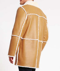 Mens Shearling Tan Brown Leather Car Coat Jacket men detail view 2 | Dash Racegear — Shearling Mens Leather Tan Brown Mid Length Coat