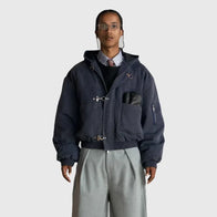 Shinzo Shige 15oz Navy Canvas Clasp Bomber Jacket Bomber Jacket unisex detail view 4 | Dash Racegear — 15oz heavyweight canvas bomber jacket by Shinzo Shige navy edition