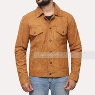 Mens Shirt Style Brown Suede Leather Jacket Leather Jacket men detail view 2 | Dash Racegear — Suede Brown Mens leather jacket