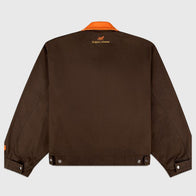 Siegelman Stable Embroidered Barn Jacket Jacket unisex detail view 2 | Dash Racegear — Brown barn-style outerwear in cotton with embroidered Siegelman logo