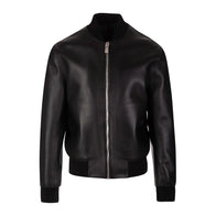 Nancy Black Leather Bomber Jacket Bomber Jacket unisex front product view | Dash Racegear — Women's Black Leather Bomber Jacket
