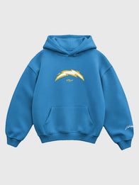 Seen x Chargers Sorry I Was Bolting Up Hoodie Hoodie unisex detail view 2 | Dash Racegear — Seen x Los Angeles Chargers Sorry I Was Bolting Up blue pullover fleece hoodie featuring soft warmth and a relaxed fit