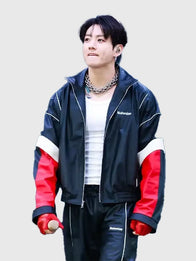BTS World Tour Stanford Jungkook Nahmias Leather Jacket Leather Jacket unisex detail view 5 | Dash Racegear — BTS Jungkook 2026 Stanford Concert Stadium Black Nahmias Leather Jacket featuring smooth leather finish and bold concert-inspired design.