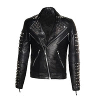 Dennis Black Studded Biker Leather Jacket Leather Jacket unisex front product view | Dash Racegear — Black Studded Biker Leather Jacket
