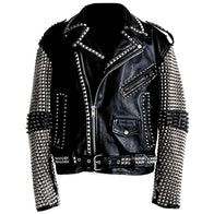 Brandon Black Motorcycle Studded Leather Jacket Leather Jacket unisex front product view | Dash Racegear — Black Motorcycle Studded Leather Jacket