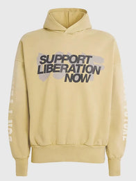 Fear Of God x DSYF Support Liberation Now Hoodie Hoodie unisex front product view | Dash Racegear — Beige Fear of God DSYF 2026 hoodie, Support Liberation graphic, cozy pullover style for men and women casual outfits.
