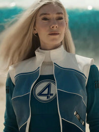 Avengers Doomsday Susan Storm Vest Vest unisex front product view | Dash Racegear — Vanessa Kirby Susan Storm Avengers: Doomsday Invisible Woman Blue & White Full Zip Vest featuring contrast panels