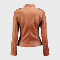 Women’s Tan Biker Leather Jacket Leather Jacket women detail view 2 | Dash Racegear — Sheepskin Biker Tan Brown Leather Jacket