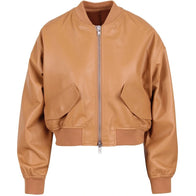 Women’s Tan Brown Cropped Leather Jacket Leather Jacket women front product view | Dash Racegear — Women's Tan Brown Cropped Leather Jacket